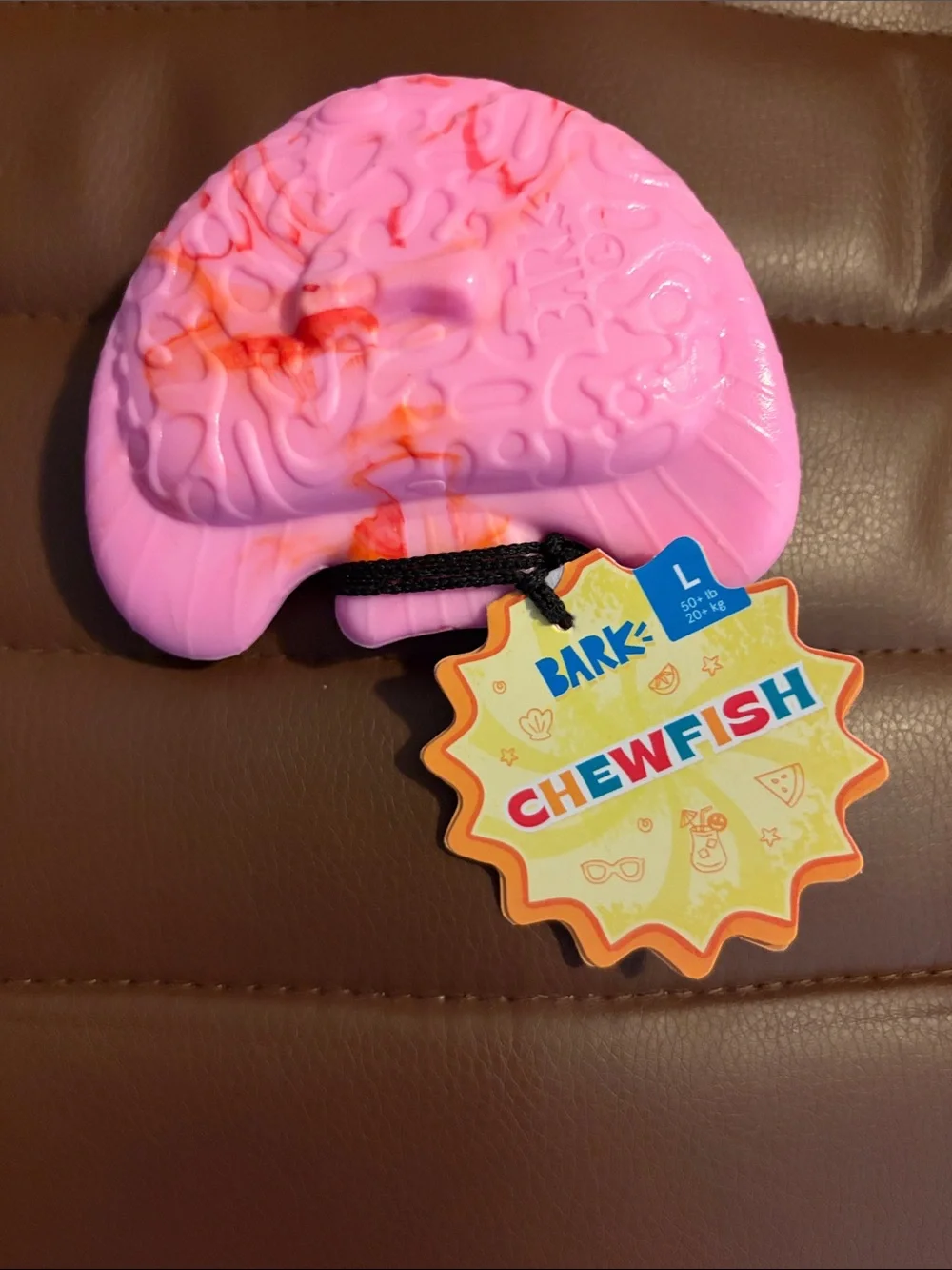 Barkbox Pink chewfish Chew Toy with Orange Accents